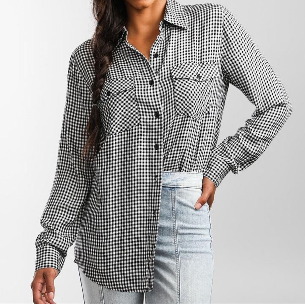 Urban BDG Oversized Check Plaid Flannel Button Down, Black & White, EUC!